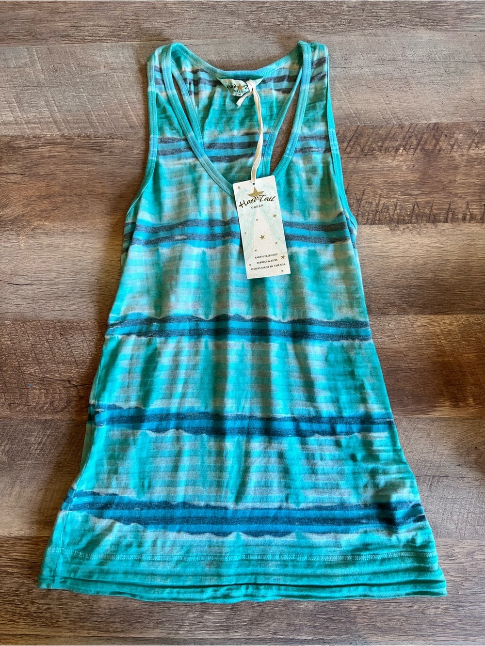 Hard Tail striped Bamboo & Organic Cotton racerback tank in aqua and teal